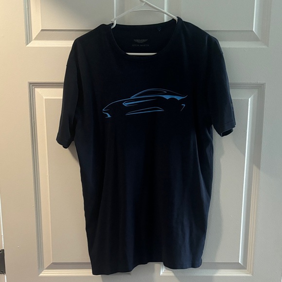 Aston Martin Men's Navy T-Shirt with Blue Car Design - Picture 1 of 3